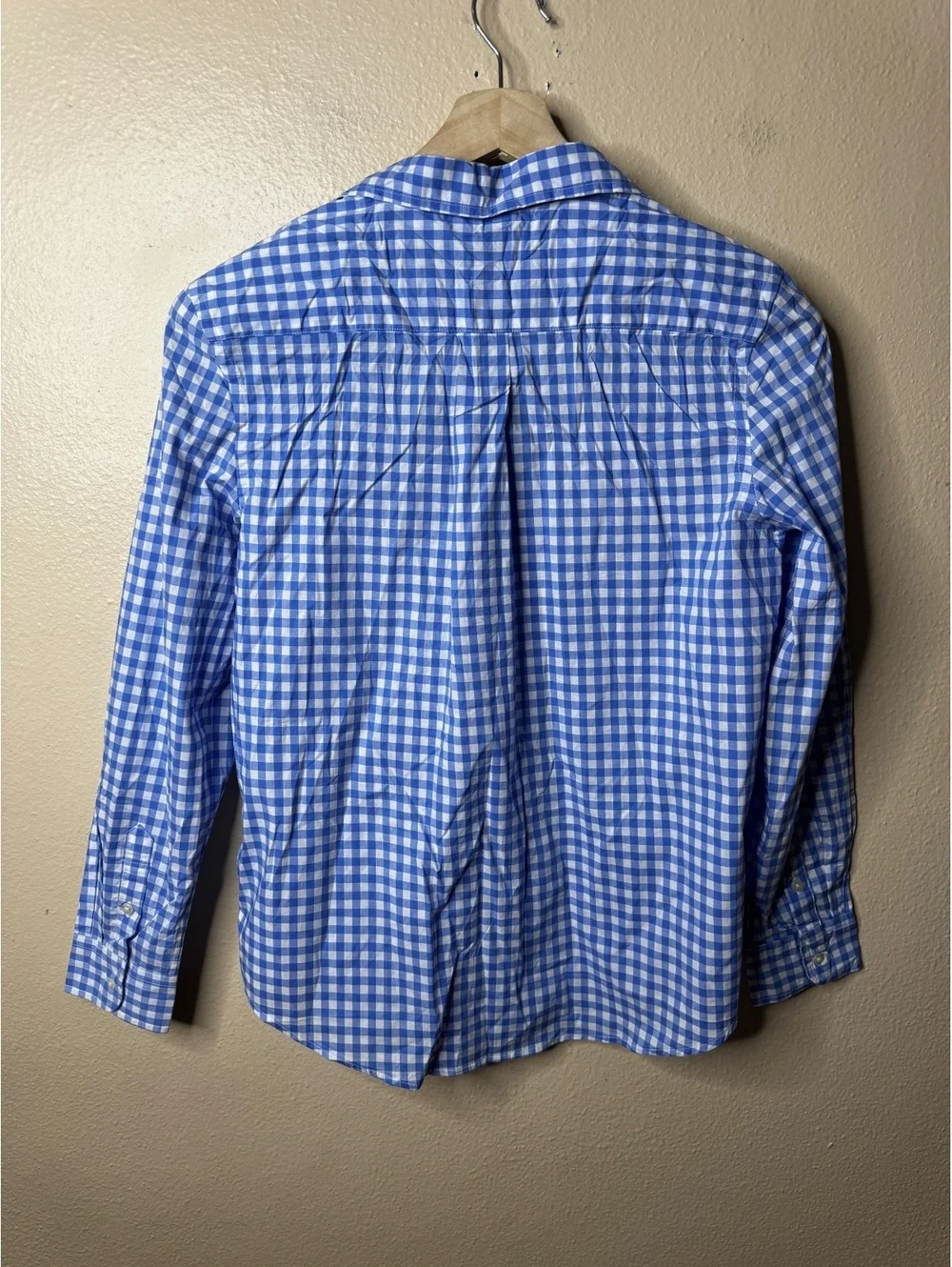 Polo Ralph Lauren Boys L 14-16 Button Up Shirt Blue Gingham Cotton Stretch